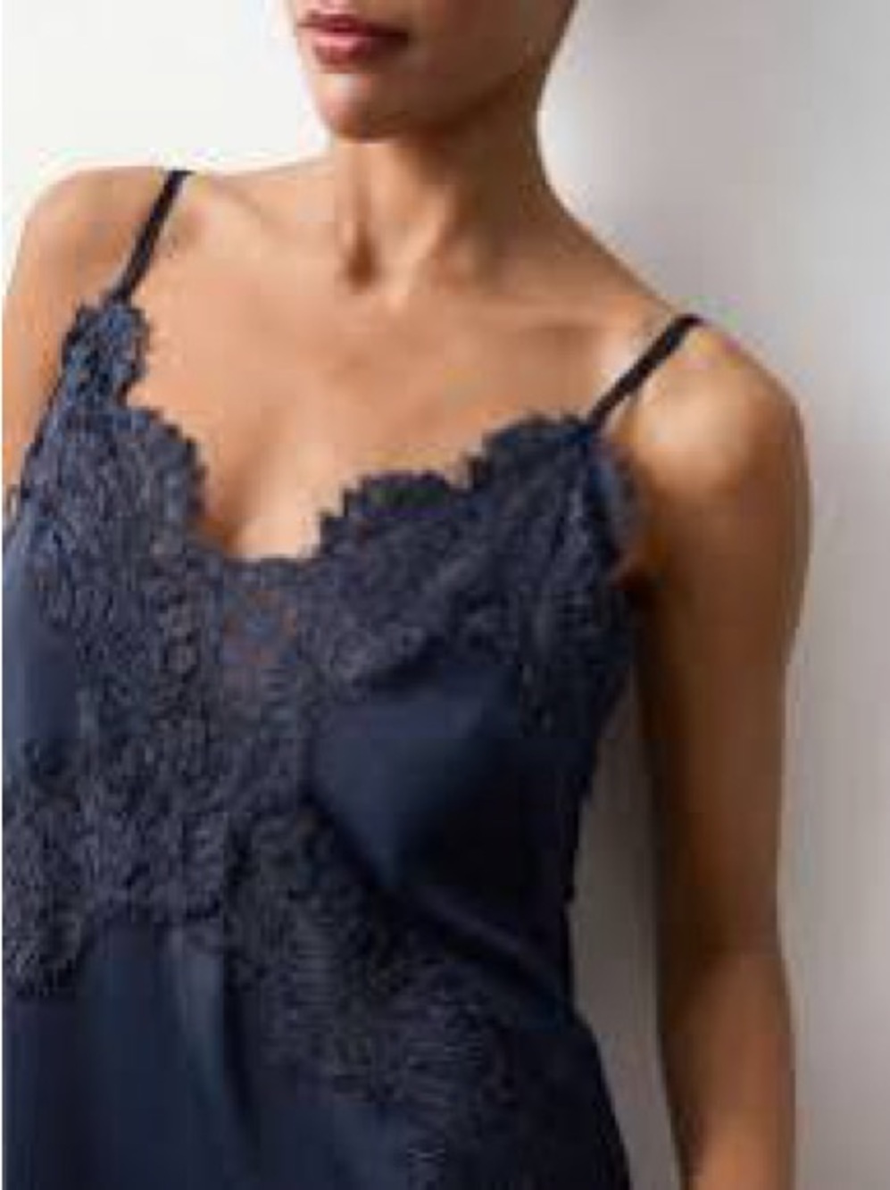Navy Lace-Trim Mini Slip Dress